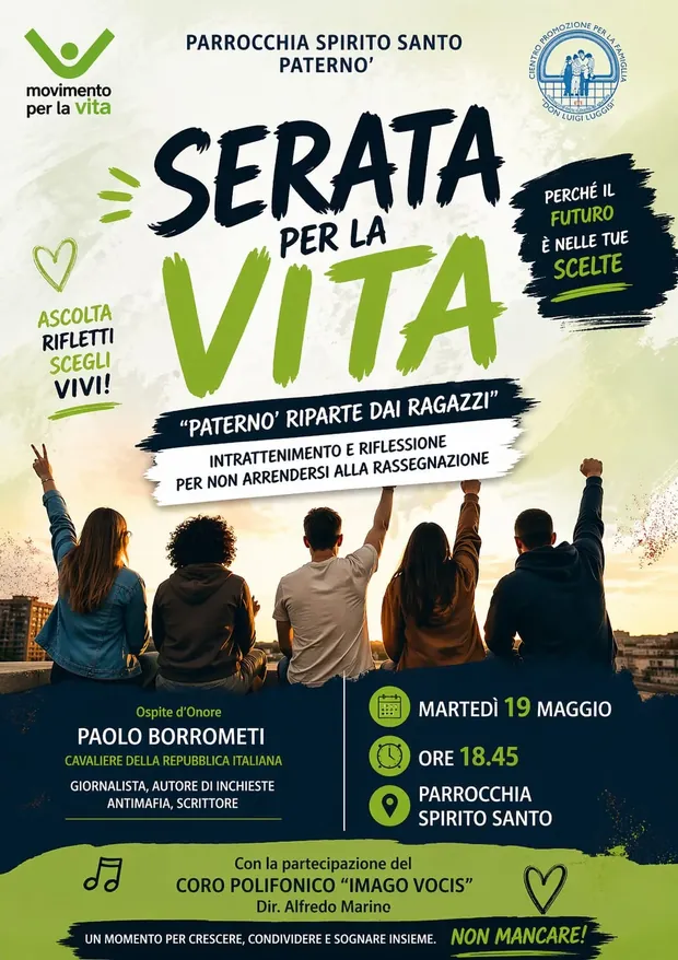 Locandina della Serata per la Vita del 19 maggio 2026 a Paternò